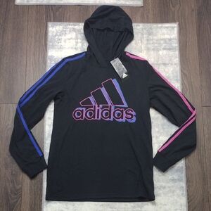 Adidas Youth Black Hoodie with Vibrant Stripes Boy's L (14/16)
